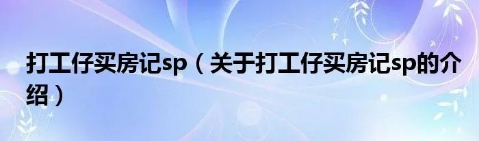 打工仔买房记sp（关于打工仔买房记sp的介绍）