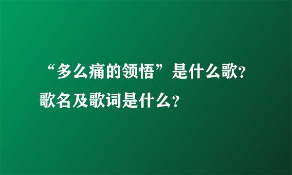 “多么痛的领悟”是什么歌？歌名及歌词是什么？