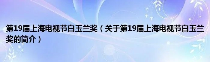 第19届上海电视节白玉兰奖（关于第19届上海电视节白玉兰奖的简介）