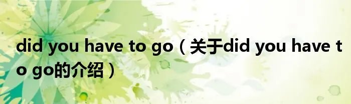 did you have to go（关于did you have to go的介绍）