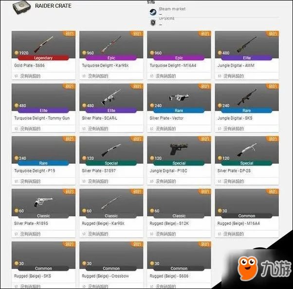 《绝地求生》枪械皮肤大全 枪械皮肤稀有度排行一览