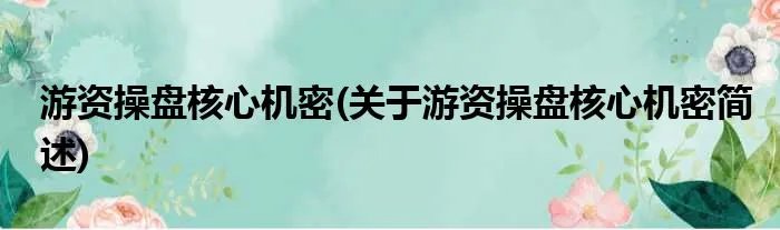 游资操盘核心机密(关于游资操盘核心机密简述)