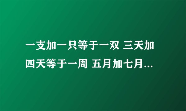 一支加一只等于一双 三天加四天等于一周 五月加七月等于一年 请问四什么加九