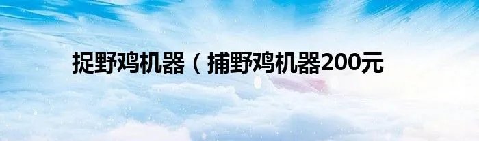 捉野鸡机器（捕野鸡机器200元