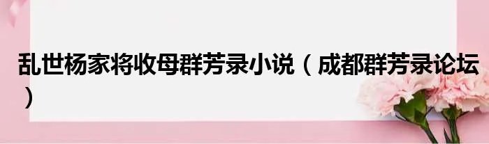 乱世杨家将收母群芳录小说（成都群芳录论坛）