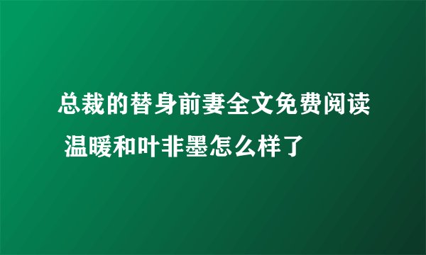 总裁的替身前妻全文免费阅读 温暖和叶非墨怎么样了
