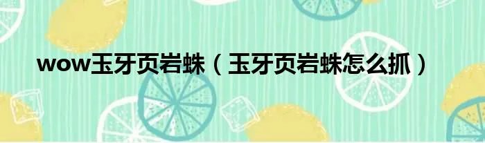 wow玉牙页岩蛛（玉牙页岩蛛怎么抓）