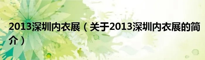 2013深圳内衣展（关于2013深圳内衣展的简介）