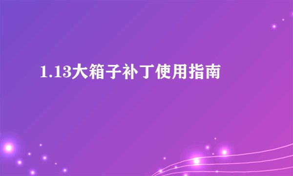1.13大箱子补丁使用指南
