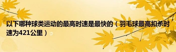 以下哪种球类运动的最高时速是最快的（羽毛球最高扣杀时速为421公里）