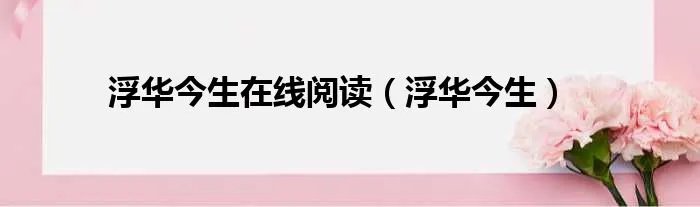 浮华今生在线阅读(浮华今生)